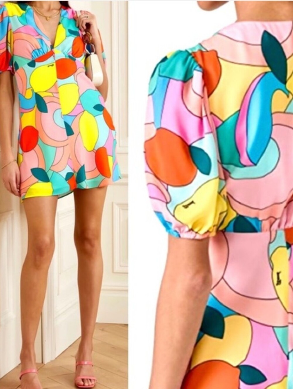 Staud Milla Citrus Kaleidoscope Mini Dress Size 0 Nwt - Picture 3 of 16
